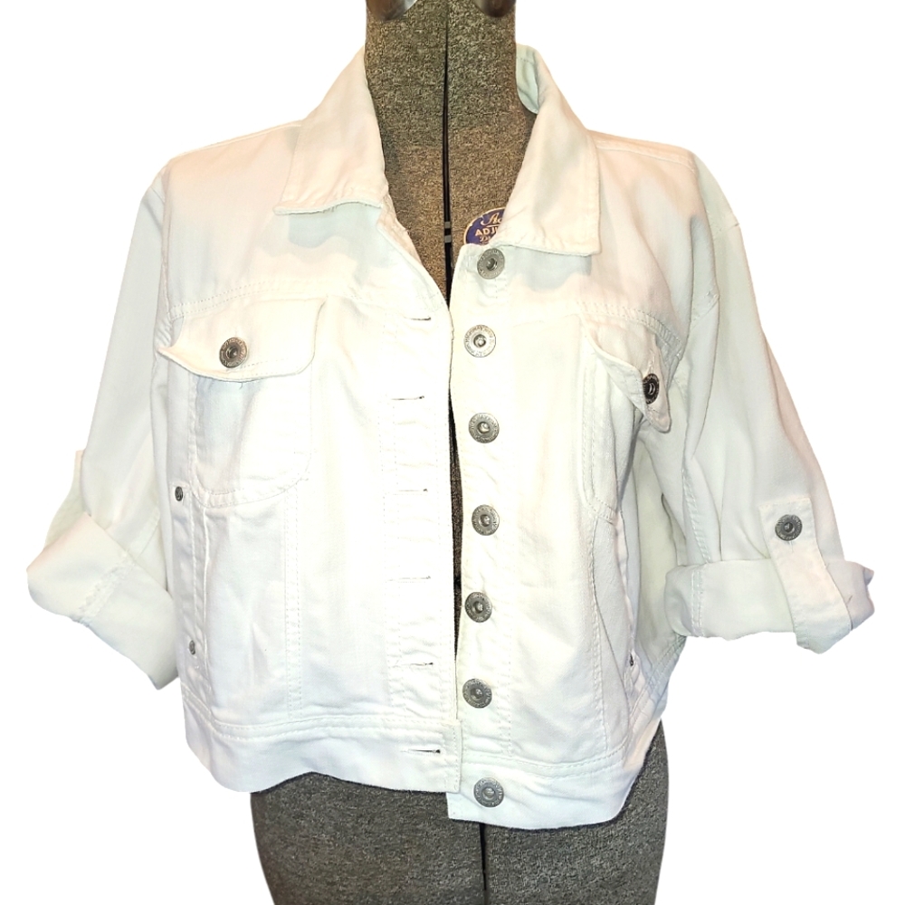 Highway jeans cropped white stretch denim jacket sz 2X